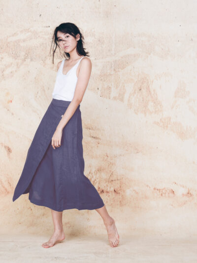 Cotton-Linen Drop-Crotch Culottes – Blue Purple