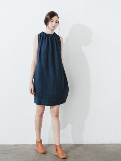 Drawstring Neckline Convertible Vest Dress – Navy