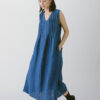 Linen Pleated Sleeveless Dress – Indigo