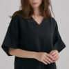 Linen V-Neck Midi Dress – Ink Black - Image 4