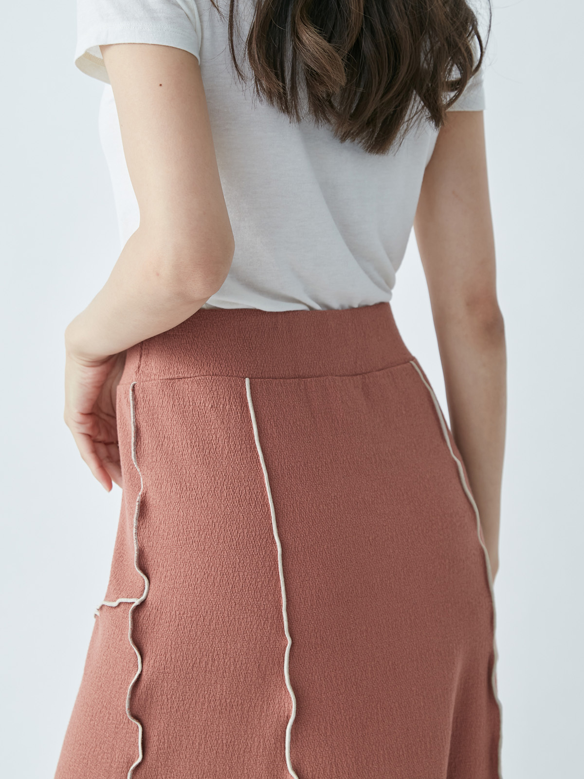 Overlock Seam Pencil Skirt – Burnt Orange - Image 2