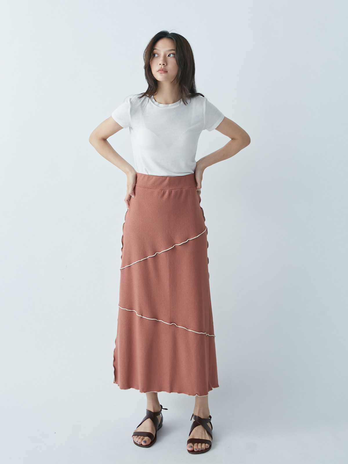 Overlock Seam Pencil Skirt – Burnt Orange - Image 3