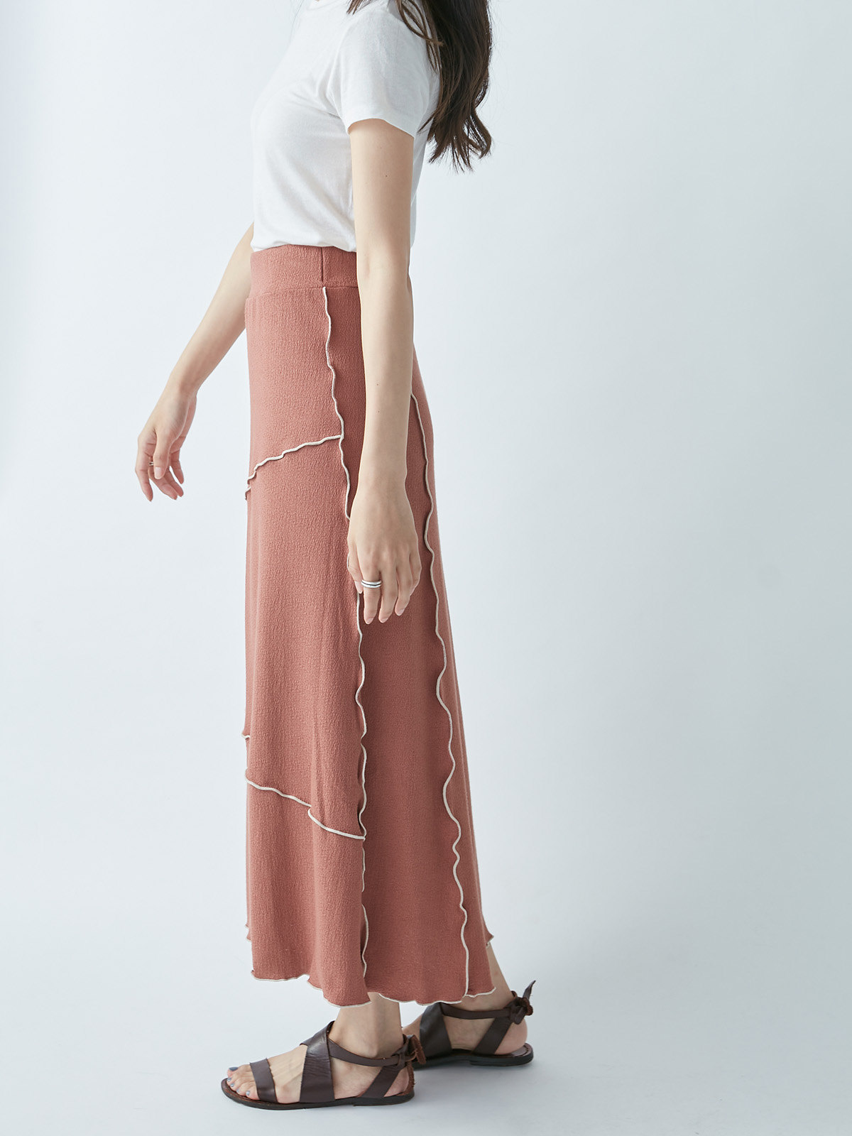 Overlock Seam Pencil Skirt – Burnt Orange - Image 4