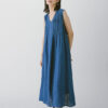 Linen Pleated Sleeveless Dress – Indigo - Image 3
