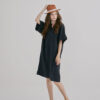 Linen V-Neck Midi Dress – Ink Black - Image 2