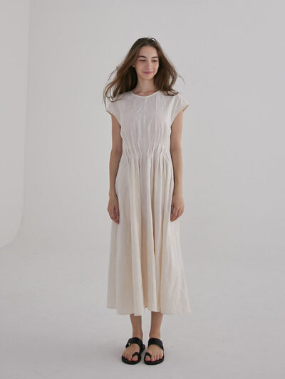 French Pleated Dress – Antique White