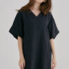 Linen V-Neck Midi Dress – Ink Black