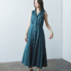 Vintage Collar Sleeveless Dress – Teal Blue