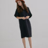 Linen V-Neck Midi Dress – Ink Black - Image 5