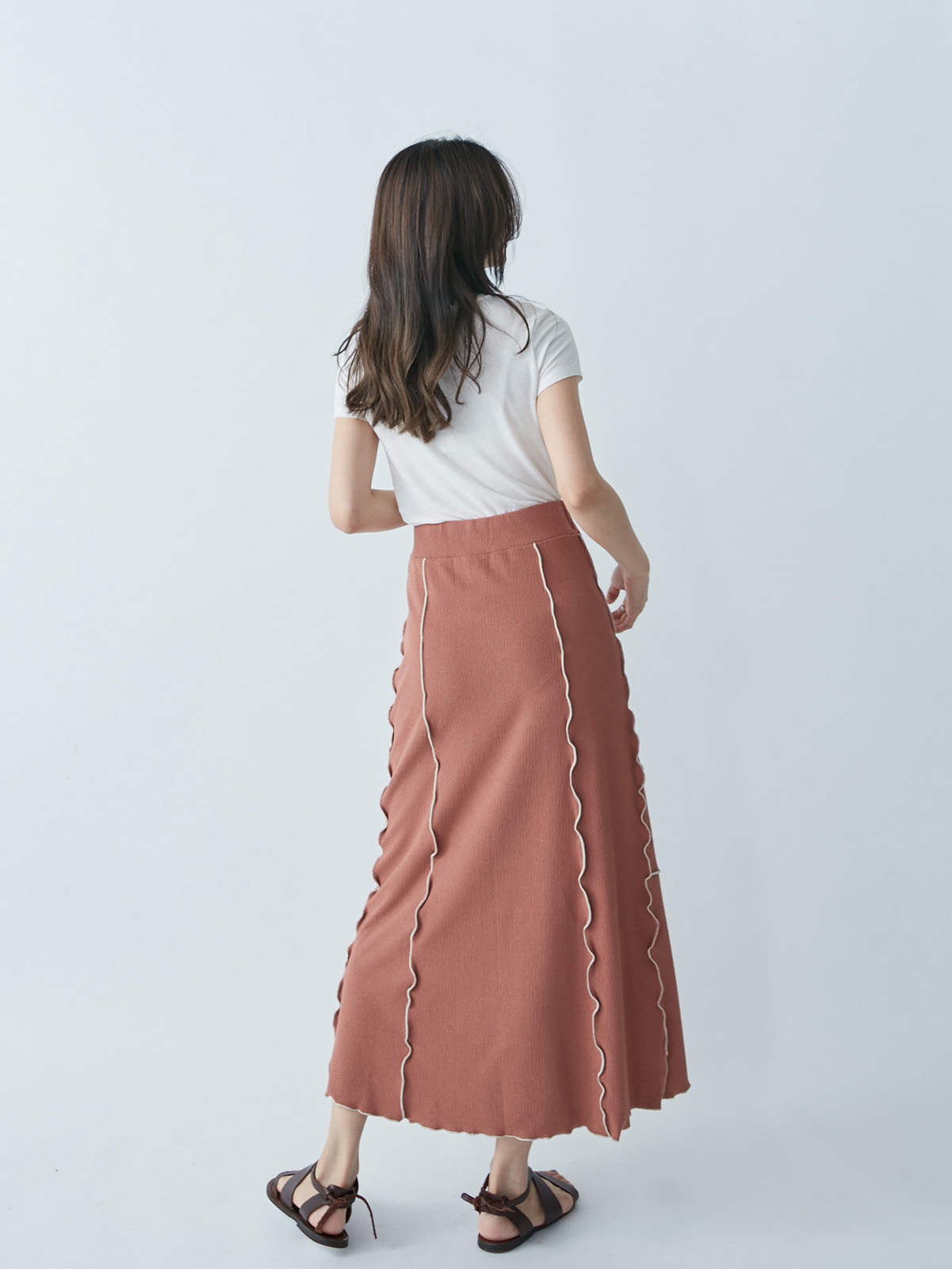 Overlock Seam Pencil Skirt – Burnt Orange - Image 6