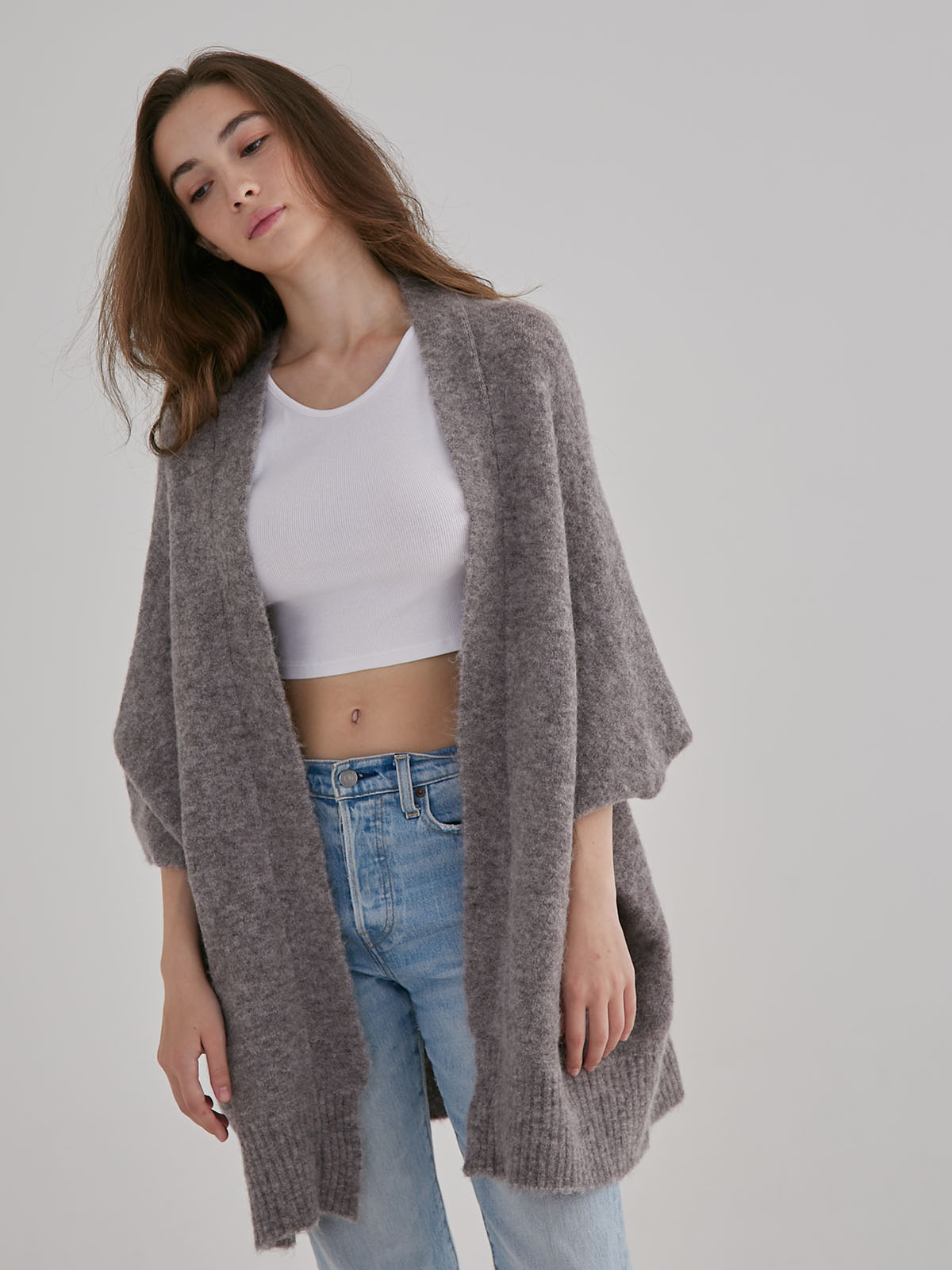 Two-Way Alpaca Shawl Cardigan – Warm Grey