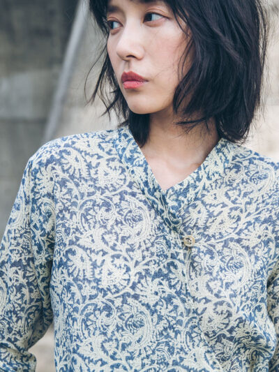 Printed Cotton-Linen Wrap Top