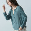 Notched V-Neck Blouse – Grey-Green - Image 5