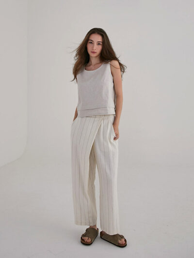 Striped Barrel Leg Wrap Trousers