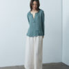 Notched V-Neck Blouse – Grey-Green