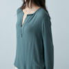 Notched V-Neck Blouse – Grey-Green - Image 3