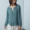 Notched V-Neck Blouse – Grey-Green - Image 2