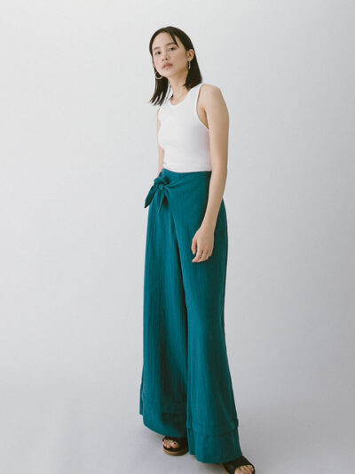 Asymmetric Tie-Waist Trousers – Turquoise