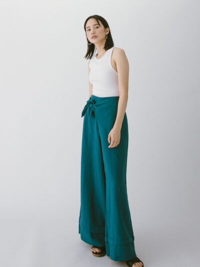 Asymmetric Tie-Waist Trousers – Turquoise