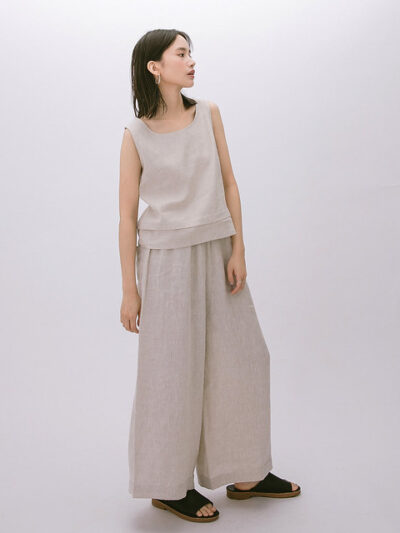 Two-Way Pocketed Wide Trousers – Oat