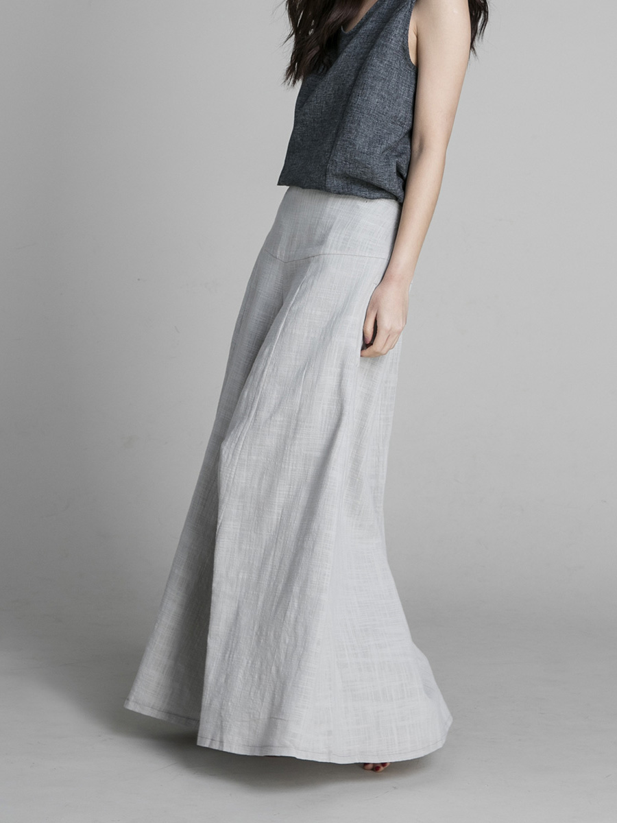 Classic Wide Leg Trousers - Light Grey - Image 3