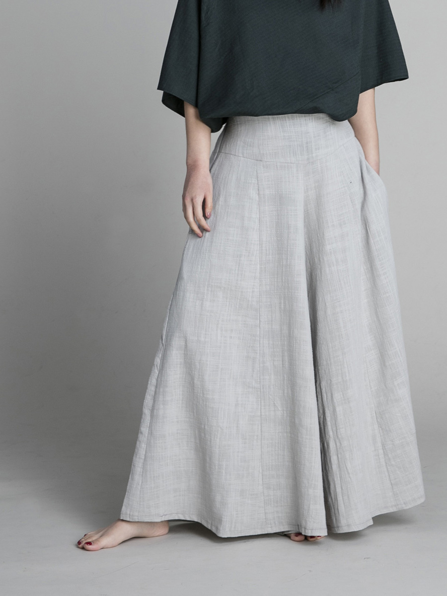 Classic Wide Leg Trousers - Light Grey - Image 4