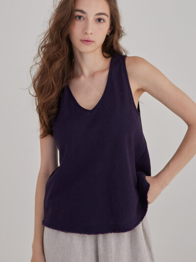 Raw-Edge Double V-Neck Vest – Purple