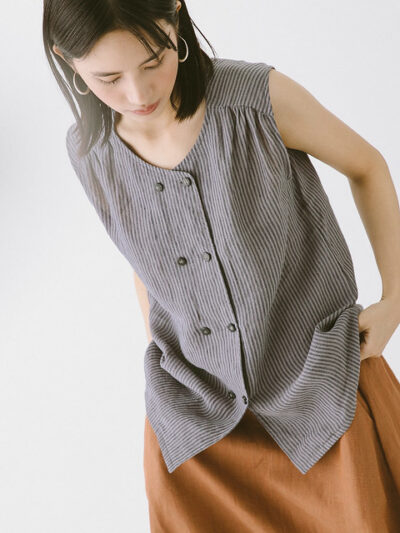 Double-Breasted Linen Vest – Stripe
