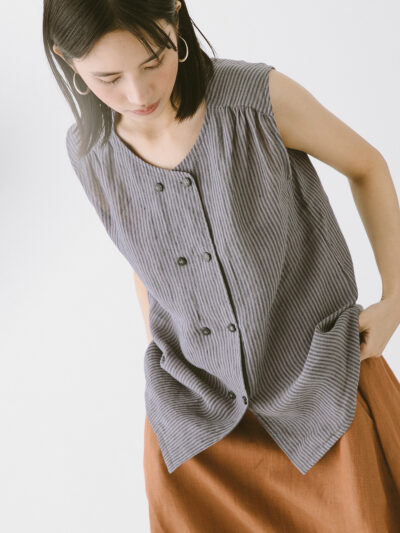 Double-Breasted Linen Vest – Stripe