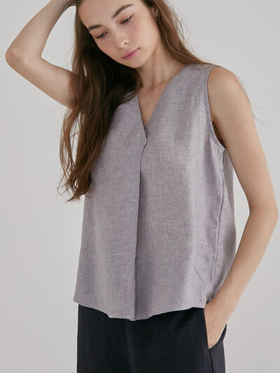 Pleated V-Neck Vest – Mineral Grey