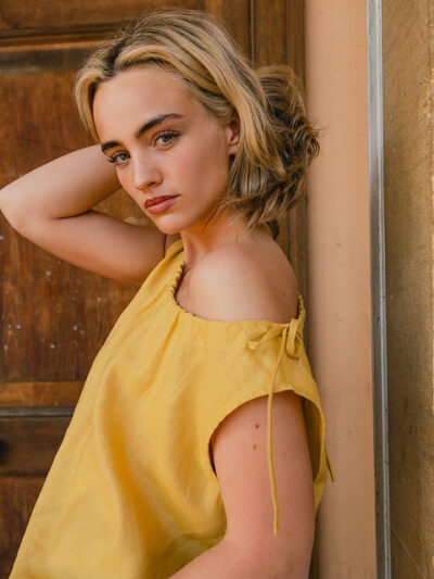 Drawstring Neckline Vest – Yellow