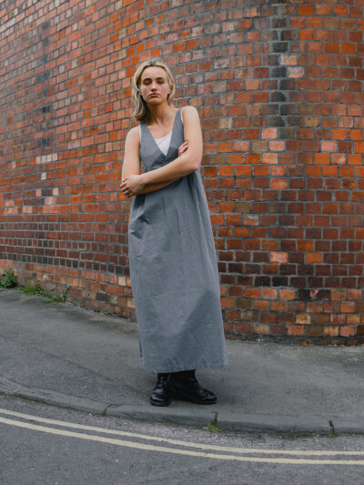 Drawstring Slip Dress – Blue Grey
