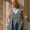 Drawstring Slip Dress – Blue Grey - Image 2