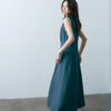 Vintage Collar Sleeveless Dress – Teal Blue - Image 2