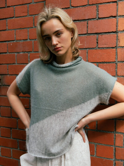 Two-Way Colourblock Alpaca Knit – Grey Green