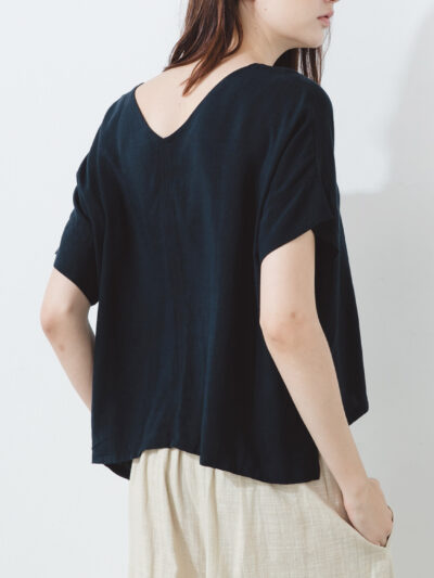 Wide-Sleeve V-Neck Top – Navy