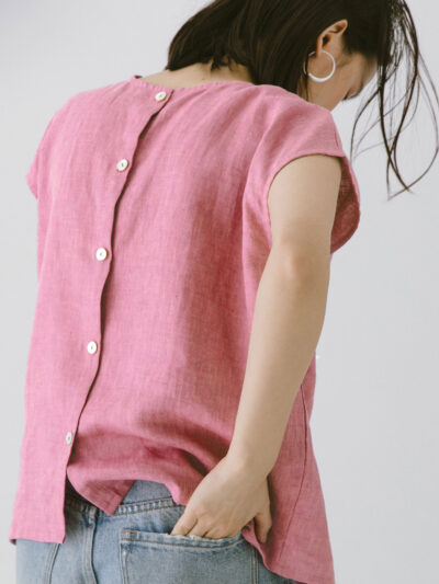 French‑Style Reversible Button Vest Top – Coral Pink