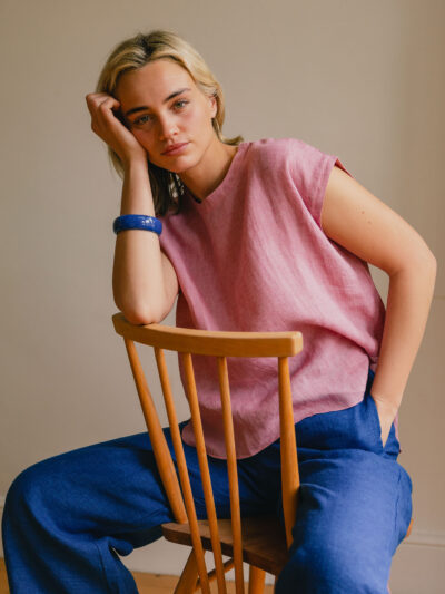 Cap-Sleeve Linen Top – Pink