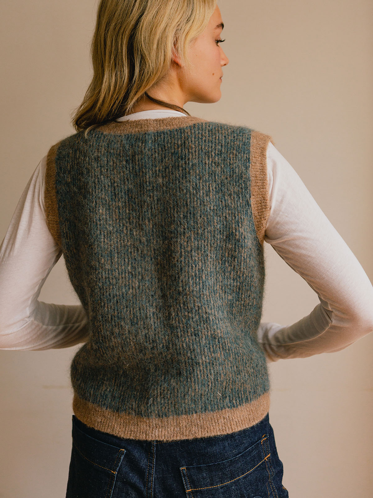 Striped V‑Neck Alpaca Wool Knit Vest - Image 4