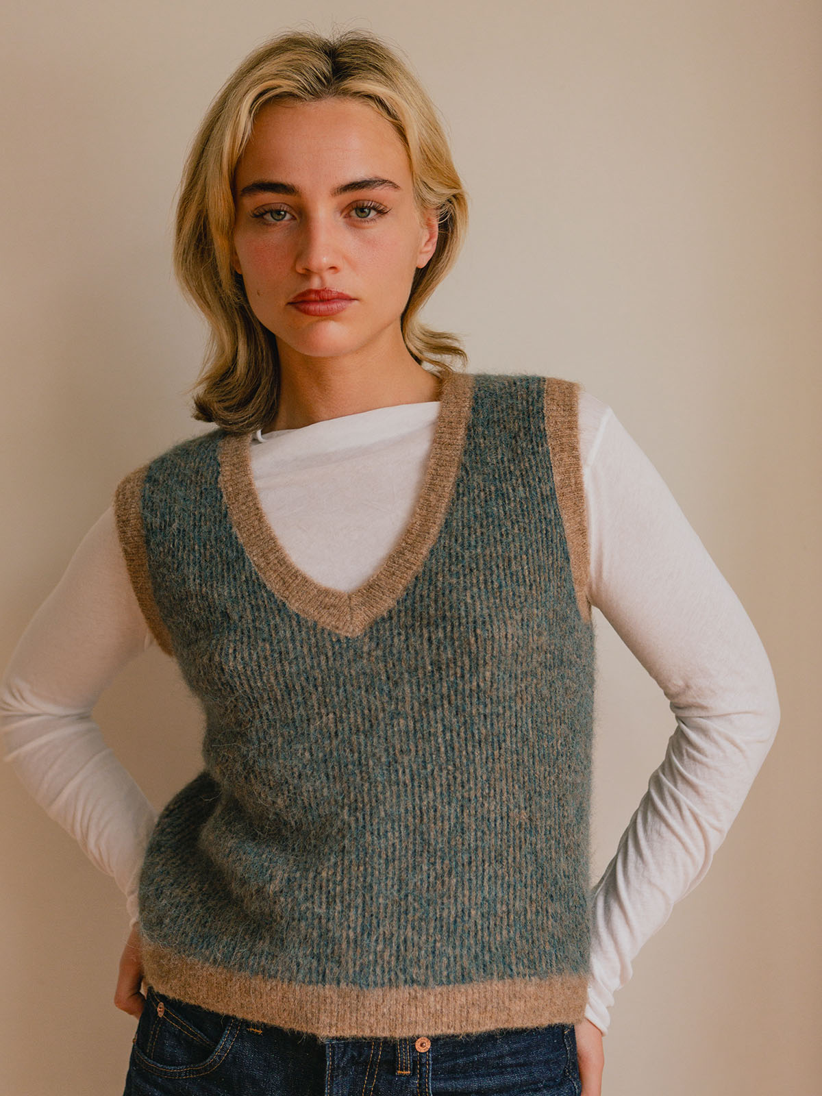 Striped V‑Neck Alpaca Wool Knit Vest - Image 5