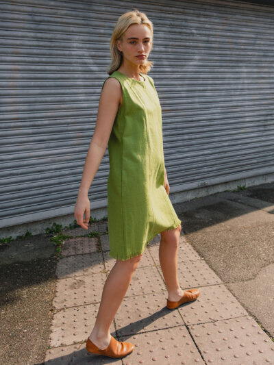 Straight-Cut Sleeveless Dress – Olive Green