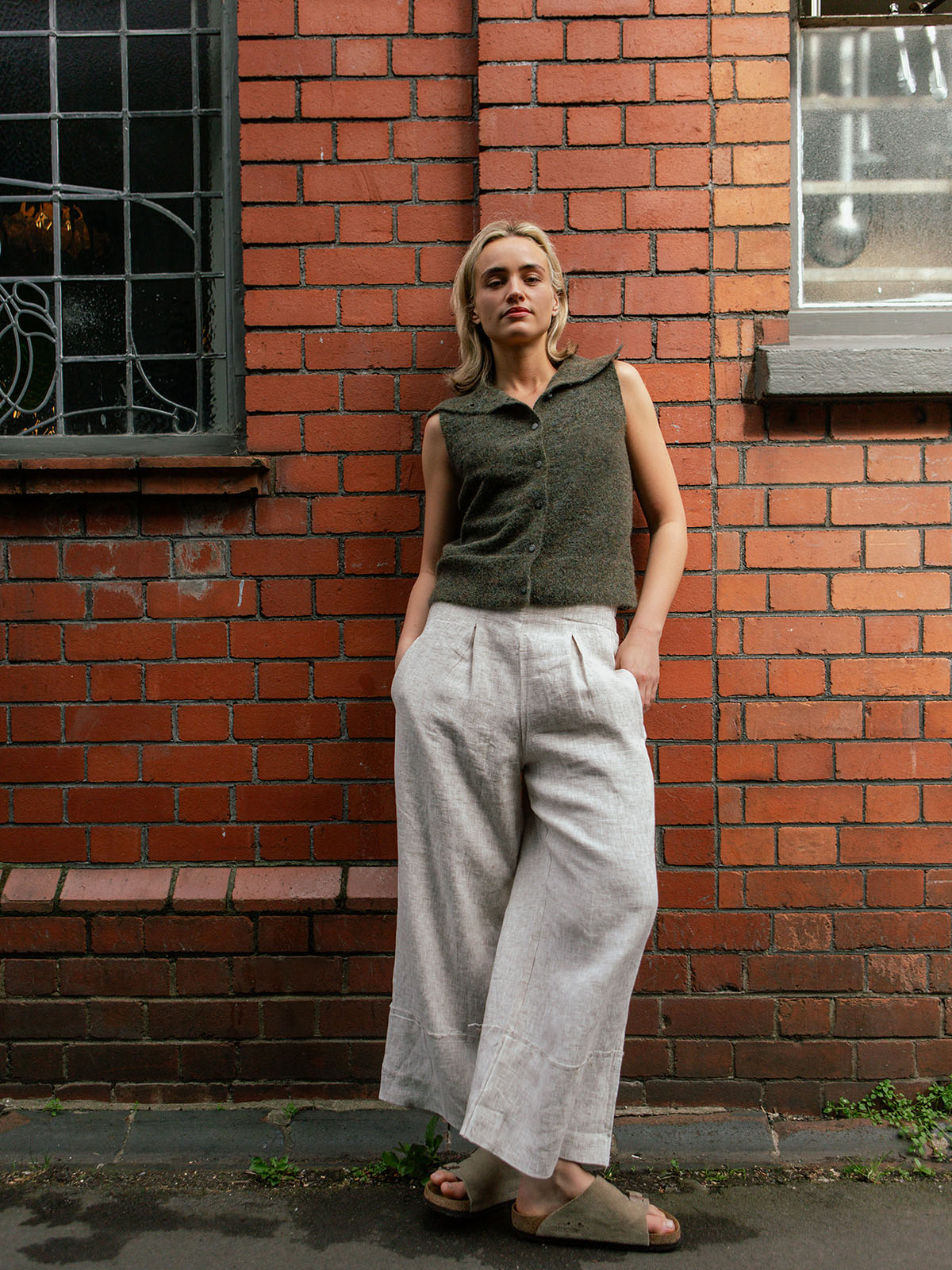 Button-Front Lightweight Wool Vest - Dark Green - Image 7