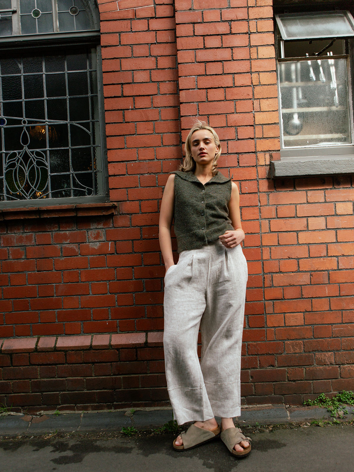 Button-Front Lightweight Wool Vest - Dark Green - Image 8