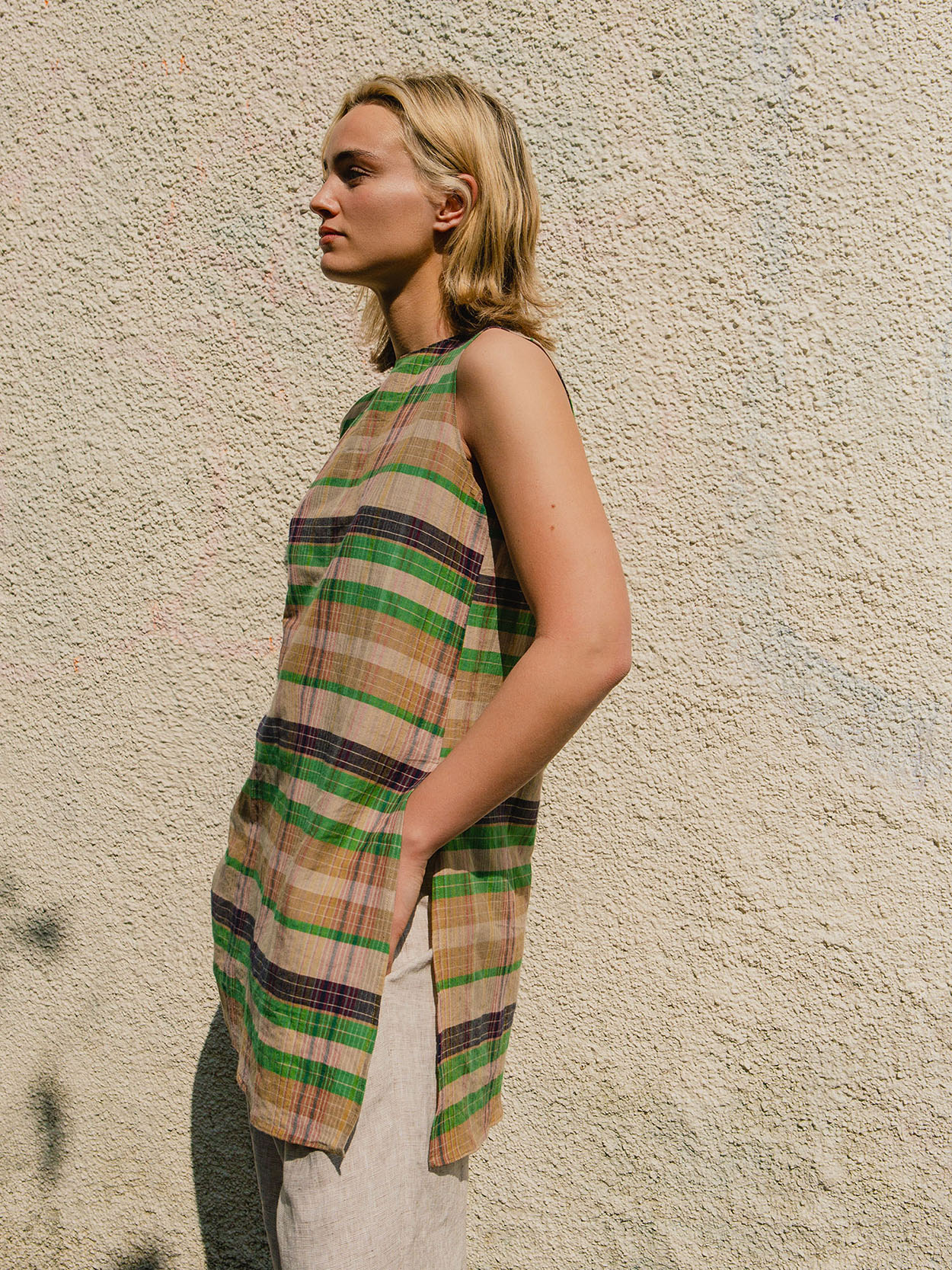 Long Side-Slit Vest – Check - Image 2