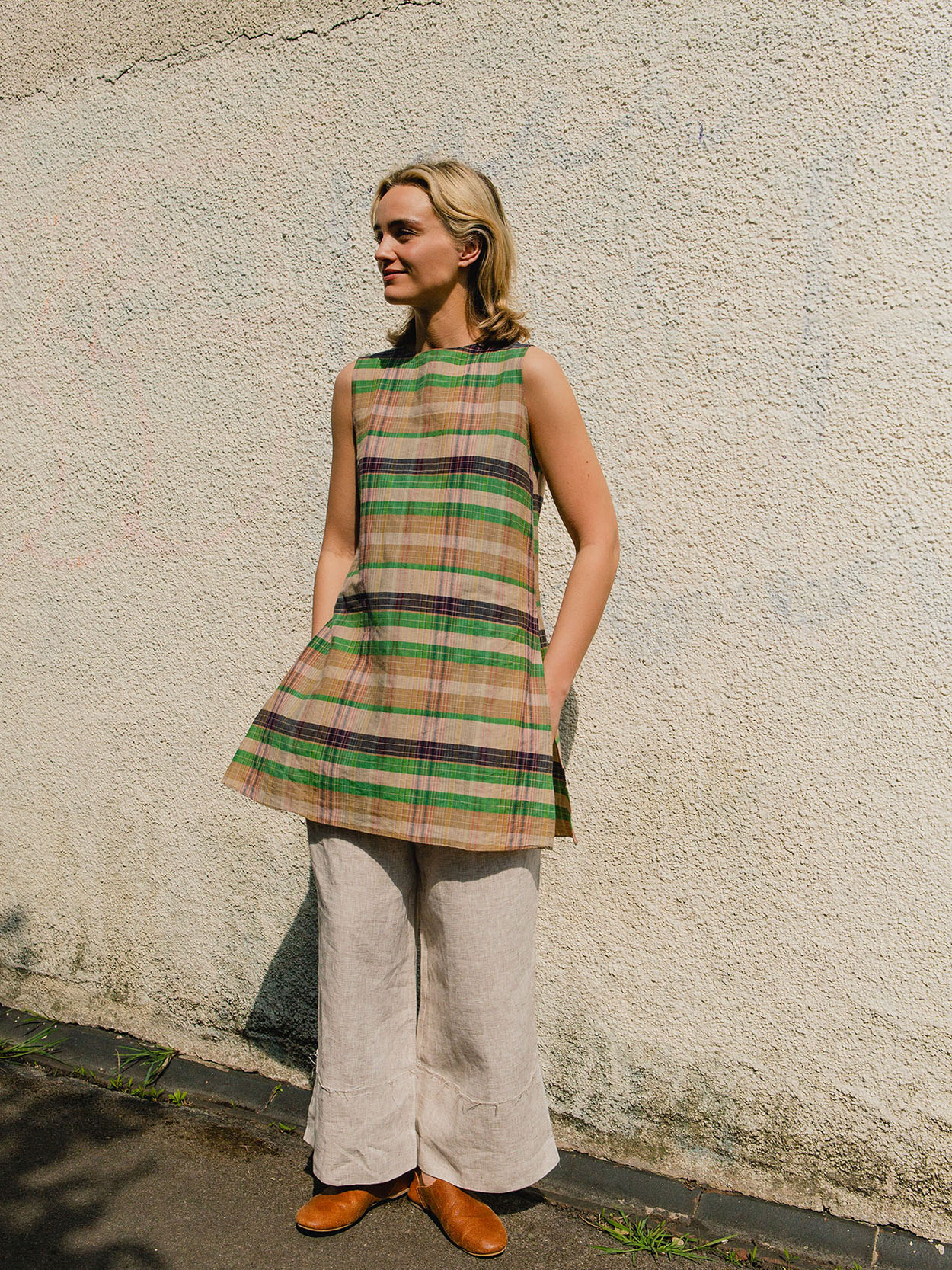 Long Side-Slit Vest – Check - Image 7