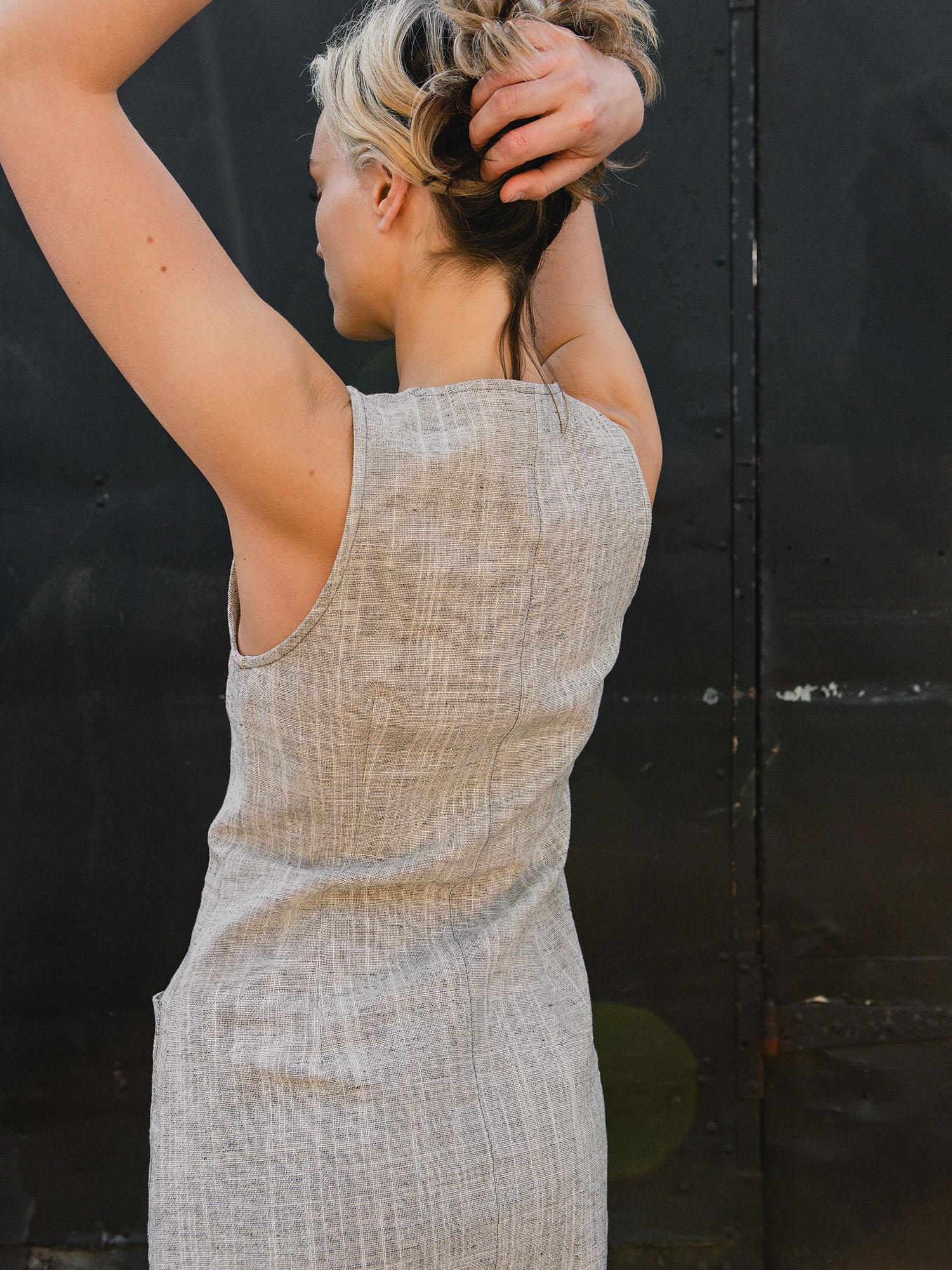 Button-Front V-Neck Pocket Dress – Black & White Weave - Image 10