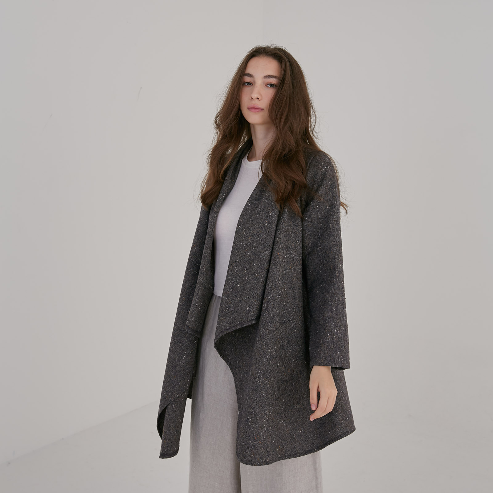 Wrap‑Collar Wool Coat - Dark Grey - Image 6