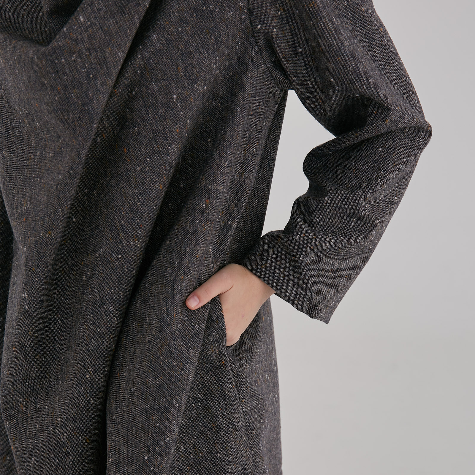 Wrap‑Collar Wool Coat - Dark Grey - Image 2