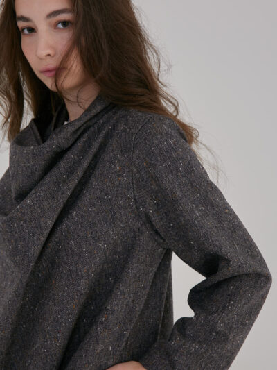 Wrap‑Collar Wool Coat - Dark Grey