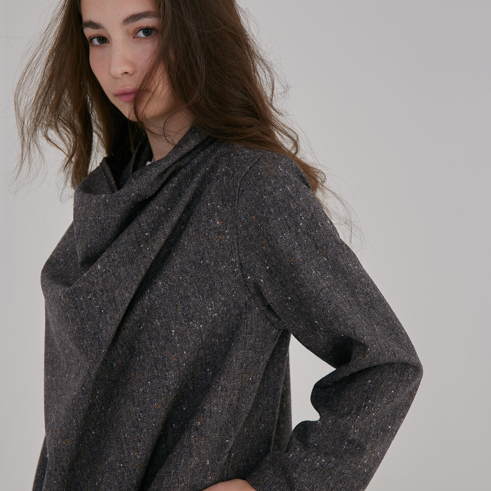 Wrap‑Collar Wool Coat - Dark Grey